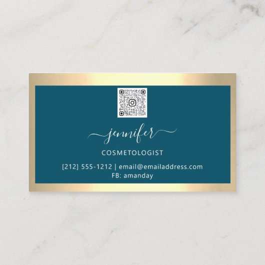 ブティックショップQRコードドリップスティール（緑がかった色）ゴールデンフレーム 名刺 (裏面)