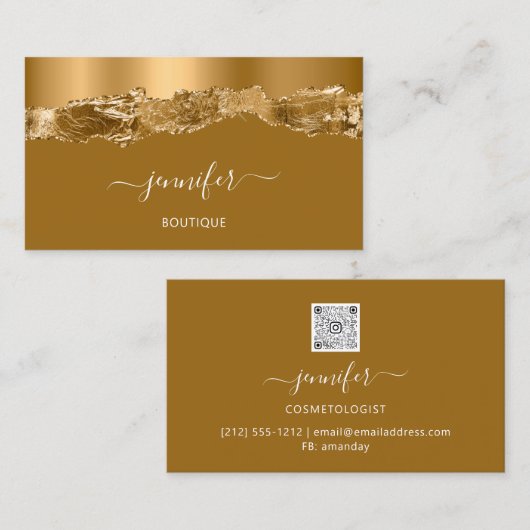 ブティックショップQRコードドリップズゴールデン抽象芸術 名刺 (正面/裏面)