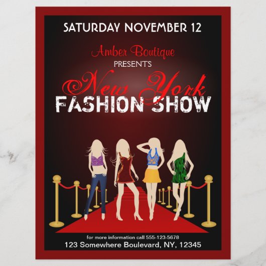 ブティックショーのファッション・デザイナーの赤のフライヤ チラシ (正面)