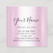 ブティックシルバー。灰色の発疹の延長ピンクローズ スクエア名刺 (裏面)