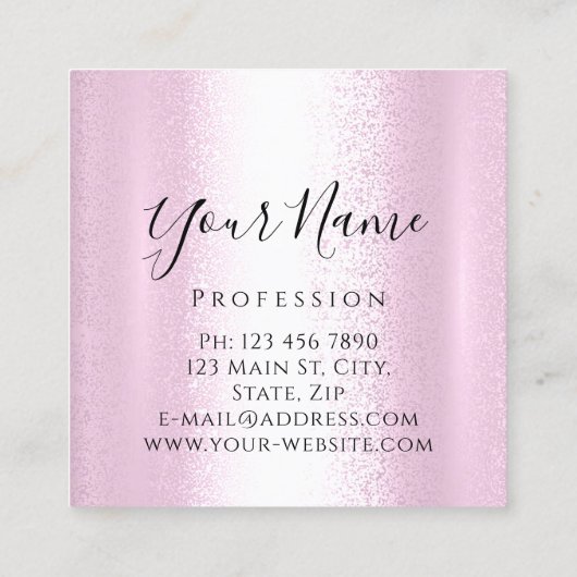 ブティックシルバー。灰色の発疹の延長ピンクローズ スクエア名刺 (裏面)