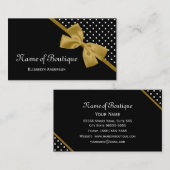 ブティックスタイリッシュ水玉模様エレガント金ゴールドリボン 名刺 (正面/裏面)