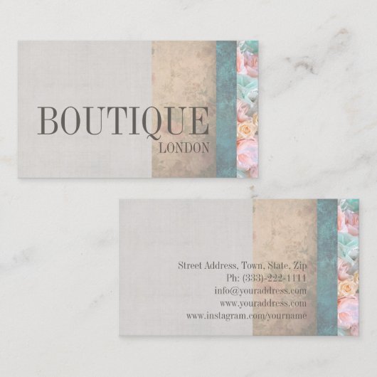 ブティックファッションアクセサリーヴィンテージフラワーリネン 名刺 (正面/裏面)