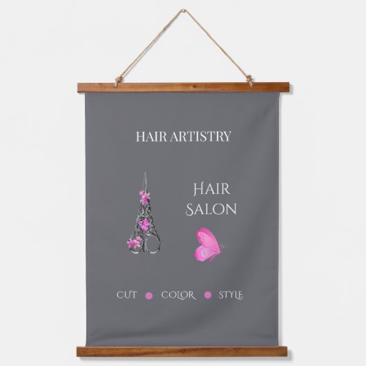 ブティックヘアサロンビジネス ブランディング シザー 吊り下げ型タペストリー (正面)