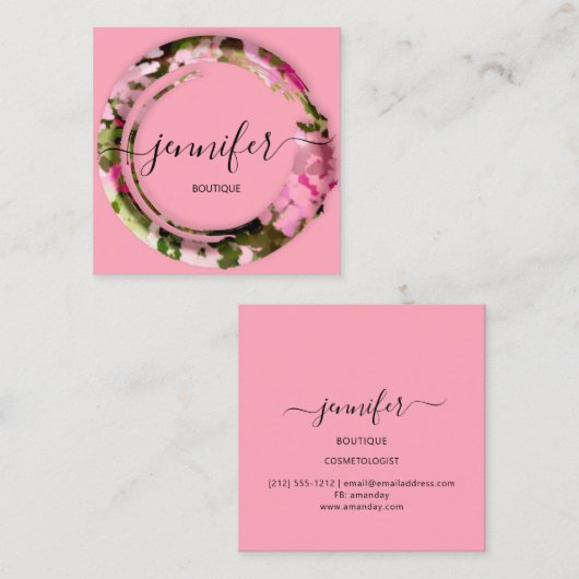 ブティックミメティックカモフラージュ軍隊ファッションピンク スクエア名刺 (正面/裏面)