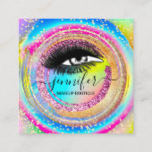 ブティックメイクアップショップラッシュQRコードレインボーユニコーン スクエア名刺 (正面)