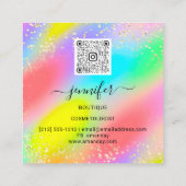 ブティックメイクアップショップラッシュQRコードレインボーユニコーン スクエア名刺 (裏面)