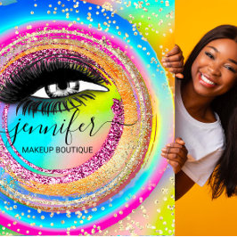 ブティックメイクアップショップラッシュQRコードレインボーユニコーン スクエア名刺