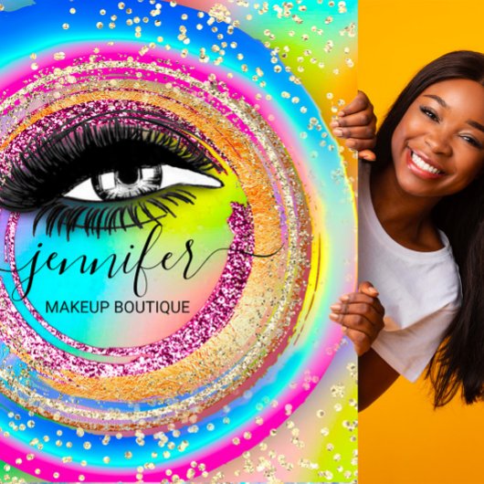 ブティックメイクアップショップラッシュQRコードレインボーユニコーン スクエア名刺