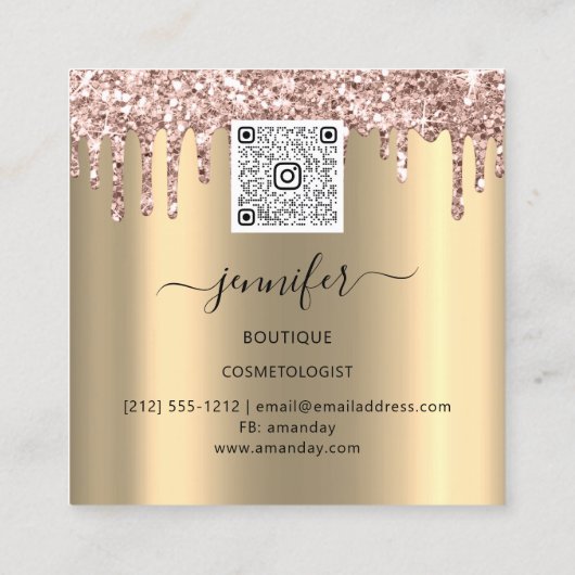 ブティックメイクアップラフェイクッシュ金ゴールドバラQRラッシュ スクエア名刺 (裏面)