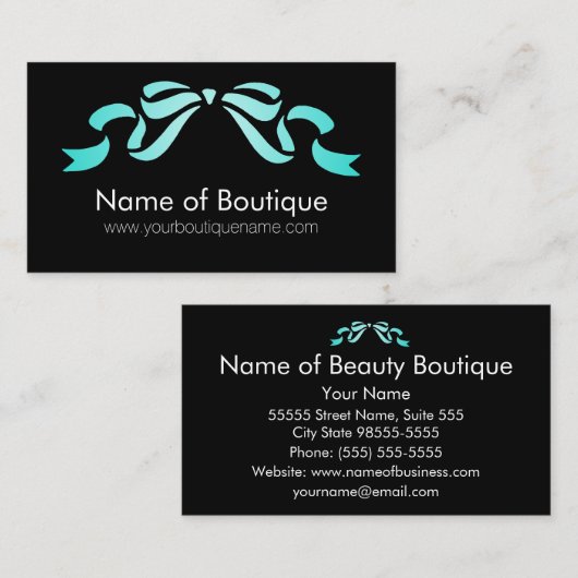 ブティックモダンアクアアンドブラックリガーリーボン 名刺 (正面/裏面)