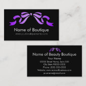 ブティックモダンパープルとブラックガーリーリボン 名刺 (正面/裏面)