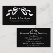 ブティックモダンブラック&ホワイトガーリーリボン 名刺 (正面/裏面)