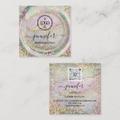 ブティックラグジュアリーショップロゴQRコードホログラフ金ゴールド スクエア名刺 (正面/裏面)