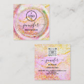 ブティックラグジュアリーショップロゴQRコードホログラフ金ゴールド スクエア名刺 (正面/裏面)