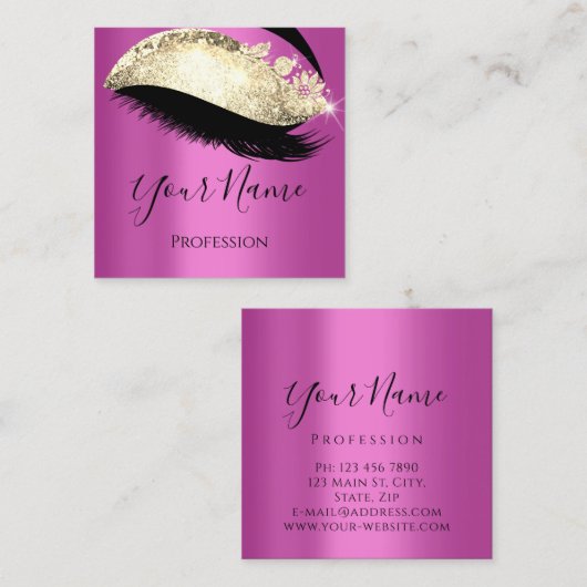 ブティックラッシュエクステンションピンク金ゴールド スクエア名刺 (正面/裏面)