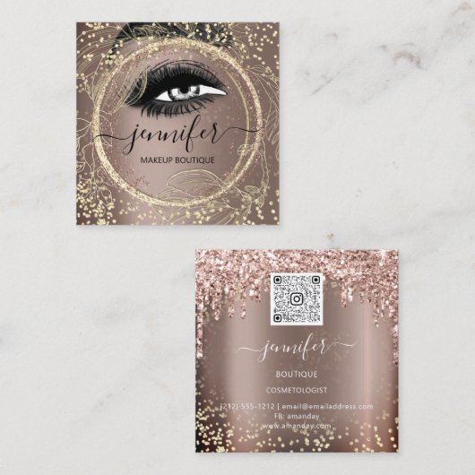 ブティック化粧まぶし金ゴールドバラQRまぶし眉 スクエア名刺 (正面/裏面)