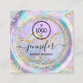 ブティック化粧ショップラッシュQRコードホログラフロゴ スクエア名刺