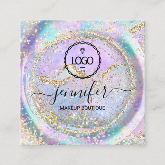 ブティック化粧ショップラッシュQRコードホログラフロゴ スクエア名刺 (正面)