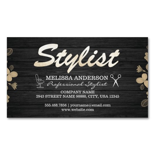 ブティック理容師ショップウッドウィズモノグラム マグネット名刺 (正面)