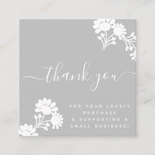 ブティック美しいサンキューロゴスクリプトグレー スクエア名刺 (正面)
