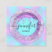 ブティック美しいショップパープルターコイズブルーQRコード スクエア名刺 (正面)