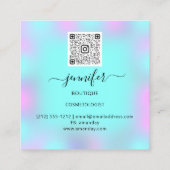 ブティック美しいショップパープルターコイズブルーQRコード スクエア名刺 (裏面)