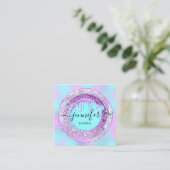 ブティック美しいショップパープルターコイズブルーQRコード スクエア名刺 (スタンド正面)