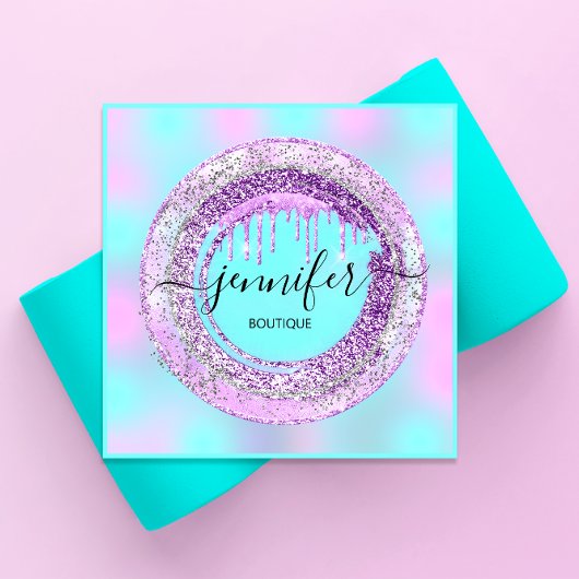 ブティック美しいショップパープルターコイズブルーQRコード スクエア名刺