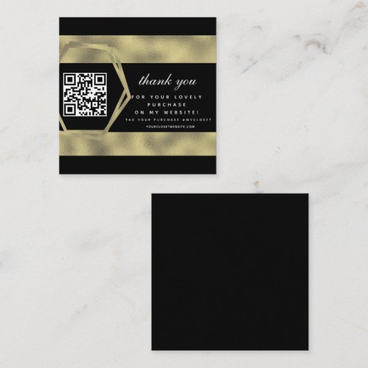 ブティック美しいビジネスサンキュー金ゴールドQR スクエア名刺 (正面/裏面)