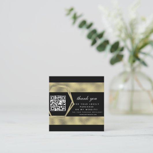 ブティック美しいビジネスサンキュー金ゴールドQR スクエア名刺 (スタンド正面)
