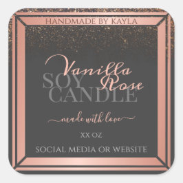 ブティック製品パッケージングラベルグレー&バラ金ゴールド スクエアシール