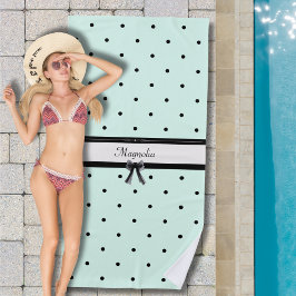 ブティック シック ミントグリーン ポルカドット モノグラム ビーチタオル