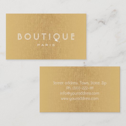 ブティック – ファッションアクセサリー金ゴールドリネンカード 名刺 (正面/裏面)