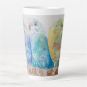 ブディーズスリーシッティングブランチウォーターカラーアートブルー カフェラテマグ (正面)