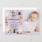 ブデイ1st誕生日招待状 | かわいい幽霊ヘイ 招待状 (正面/裏面)