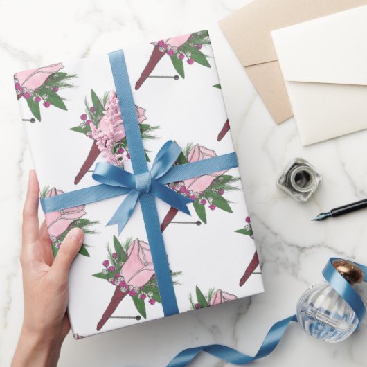 ブトニエールピンク結婚ローズフラワーグルーミングフローラ ラッピングペーパー (ギフト)