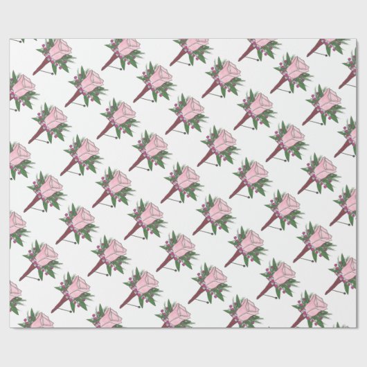 ブトニエールピンク結婚ローズフラワーグルーミングフローラ ラッピングペーパー (フラット)