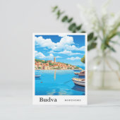 ブドゥバモンテネグロアートヴィンテージトラベルイラストレーション ポストカード (スタンド正面)