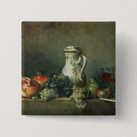 ブドウおよびザクロ1763年が付いている静物画(油 缶バッジ (正面)