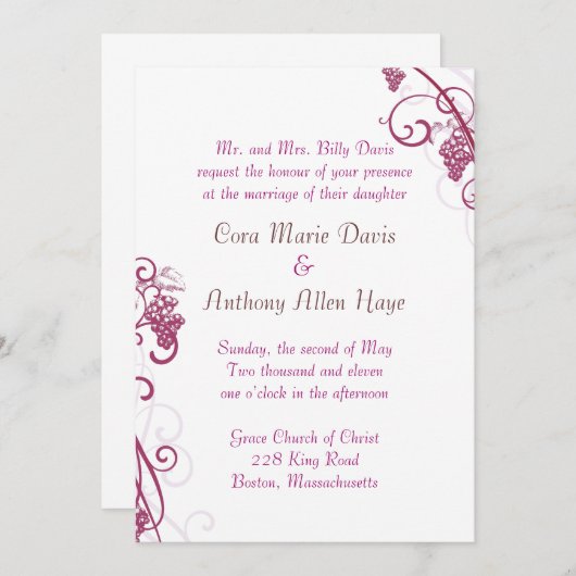 ブドウつる植物結婚式招待状 招待状 (正面/裏面)