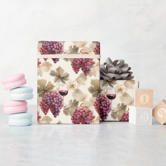ブドウと赤ワイン2 - ラッピングペーパー (ベビーシャワー)