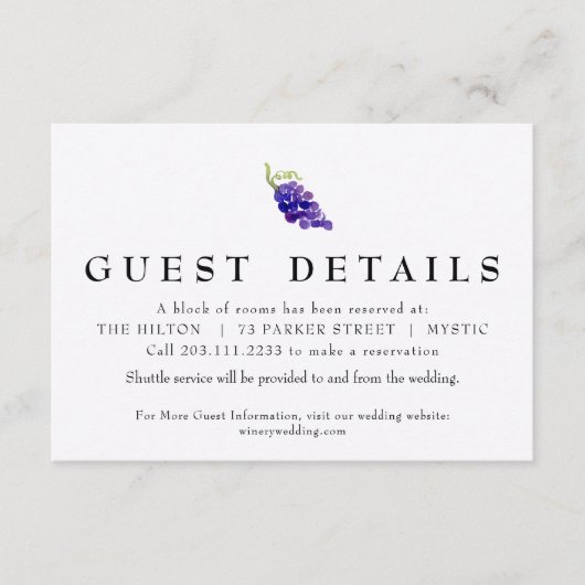 ブドウのつる植物ワイン結婚の詳細カード エンクロージャーカード (正面)