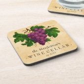 ブドウのヴィンテージのパーソナライズな名前のワイン貯蔵室 コースター (左側)
