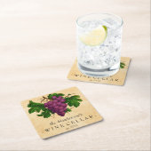 ブドウのヴィンテージのパーソナライズな名前のワイン貯蔵室 スクエアペーパーコースター (インサイチュ)