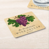 ブドウのヴィンテージのパーソナライズな名前のワイン貯蔵室 スクエアペーパーコースター (アングル)