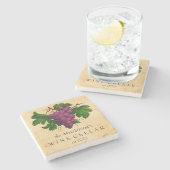 ブドウのヴィンテージのパーソナライズな名前のワイン貯蔵室 ストーンコースター (横)