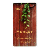 ブドウの付いた素朴な赤い納屋の木の板 ラベル (正面)