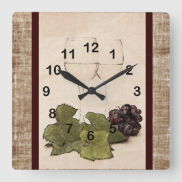 ブドウの時計が付いているエレガントなワイングラス スクエア壁時計