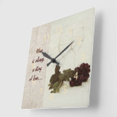 ブドウの時計が付いている素朴な白ワインガラス スクエア壁時計 (傾斜)
